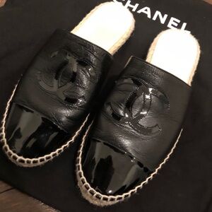 Chanel Espadrille Slip On Mules in Black 37